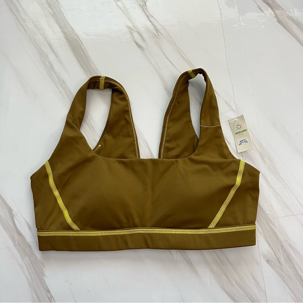 Offline by Aerie Sports Bra Size Small Sweat Cardio Most Support Brown Mustard